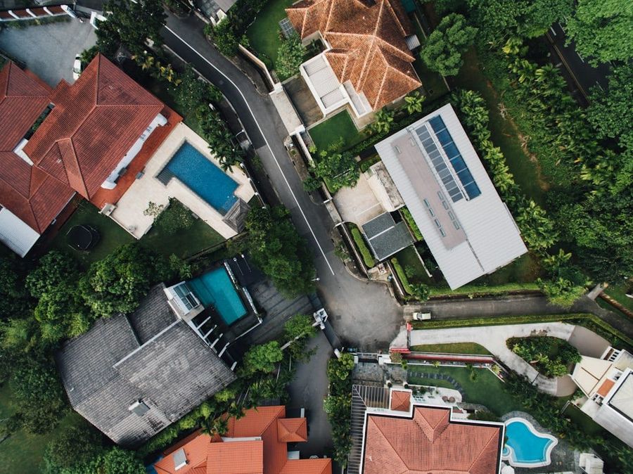Aerial view of leafy Singapore landed housing estate near Hillcrest